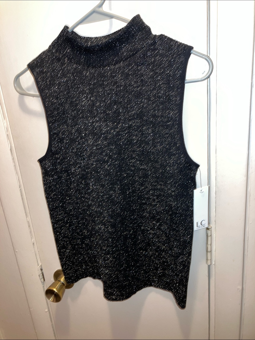 LC Couture Black Metallic Mock Neck Top L/XL New